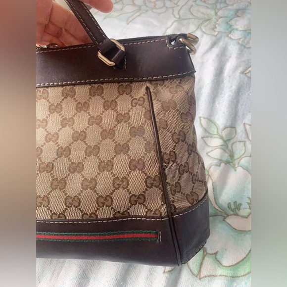 Gucci GG Monogram Canvas Top-Handle Handbag Brown Leather - Picture 9 of 16